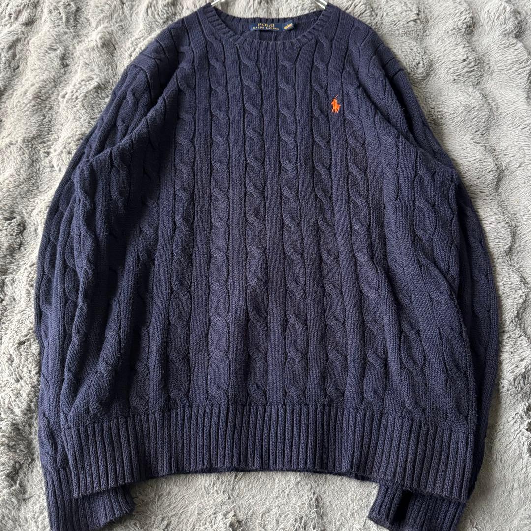 POLO RALPH LAUREN ネイビー ケーブルニット Lサイズ 現行タグ 中古・古着通販】POLO RALPH LAUREN (ポロ・ラルフローレン) ケーブル