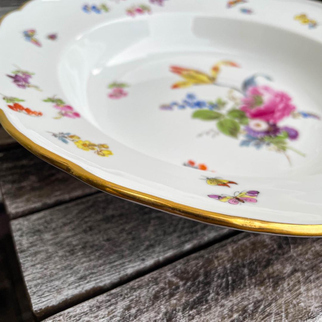 値下げマイセン 昆虫スーププレート深皿フラワーブーケ 23cm 金彩 6枚