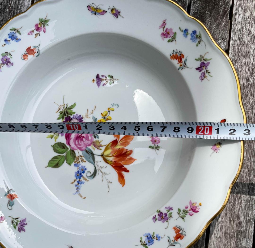 値下げマイセン 昆虫スーププレート深皿フラワーブーケ 23cm 金彩 6枚