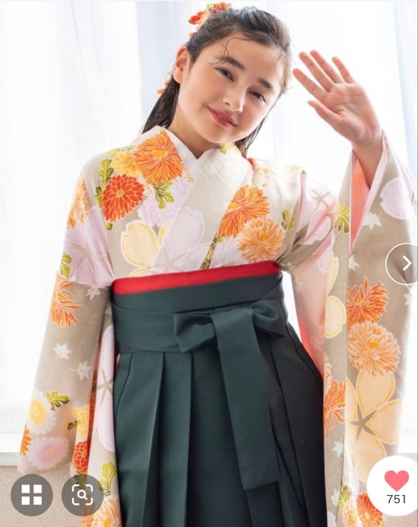 卒業式 小学校 袴3点セット 花柄 KYOETSU ブランドベビー・キッズ - 卒業式 小学校 袴3点セット 花柄 KYOETSU