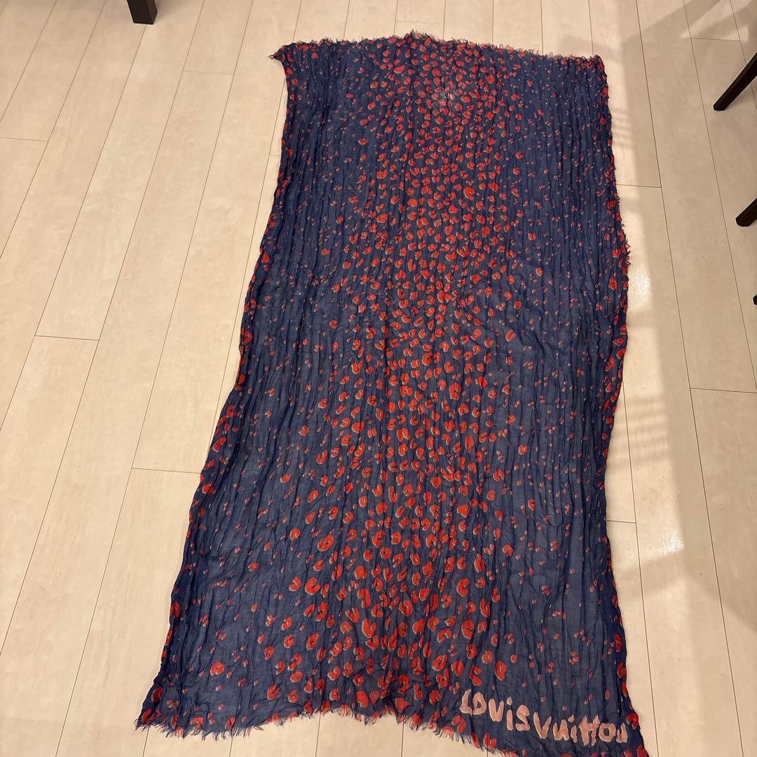 ルイヴィトン レオパード カシミア・シルク シワ加工 大判ストール USED