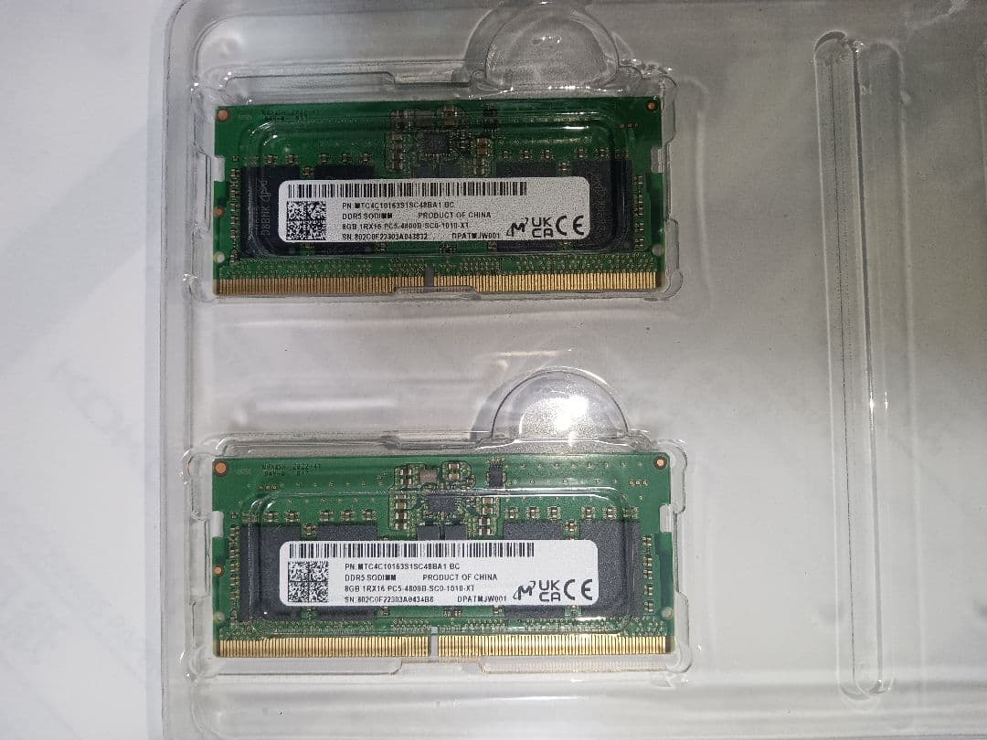 8GB×2枚16GB　DDR5 4800メモリモジュール　メイカー不明 8GB×2枚16GB DDR5 4800メモリモジュール メイカー不明