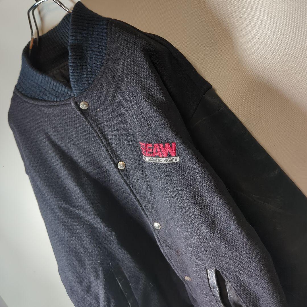 《企業物》入手困難　袖レザー スタジャン 古着　刺繍　バックロゴ　太アーム　ｌ