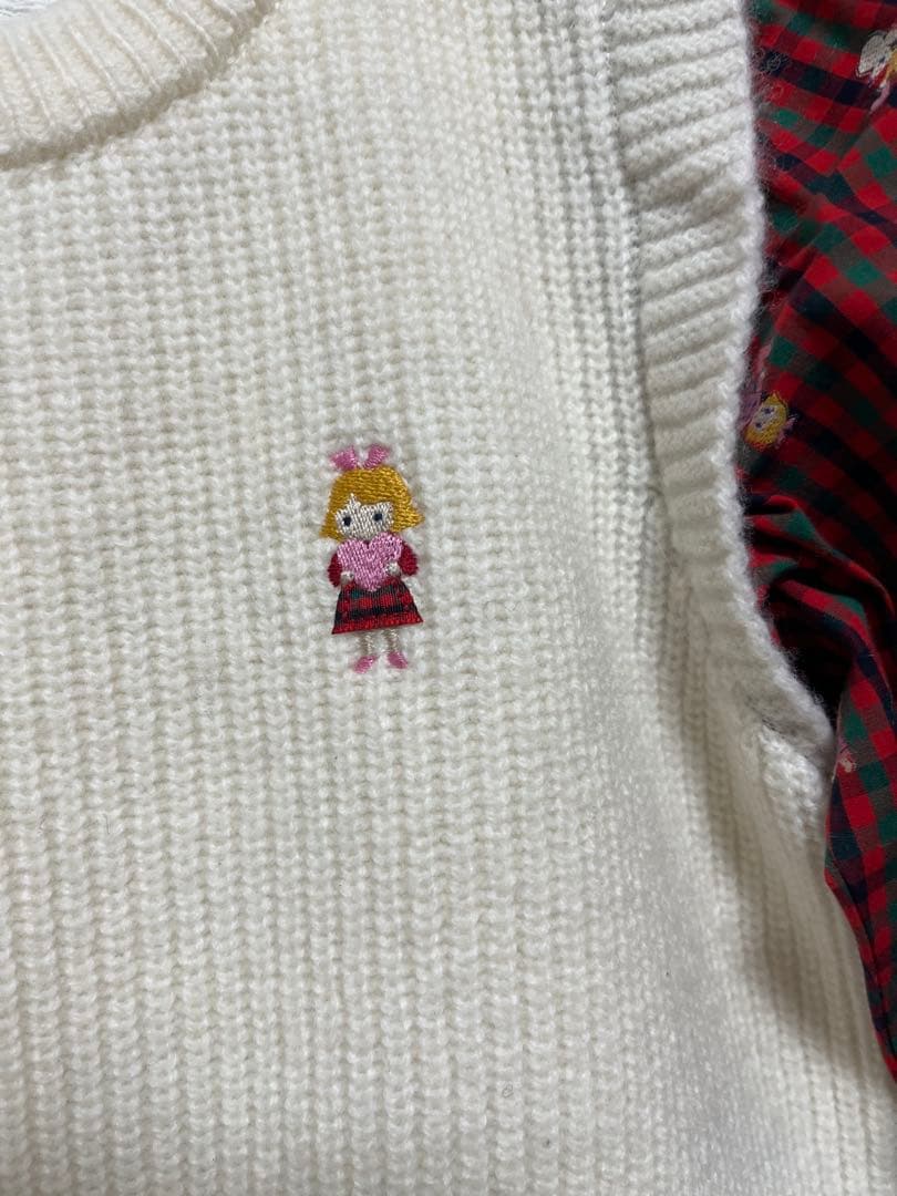 試着のみ】familiar ファミリア チェック ベスト風 ワンピース 110の