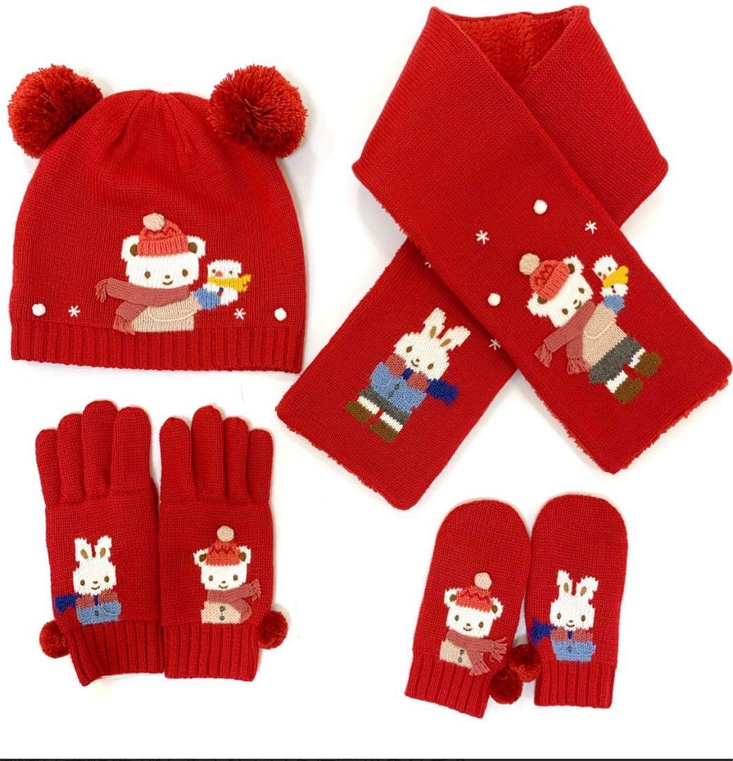 新品未使用 ファミリア familiar クマ耳付きニット帽 赤 ファミちゃん