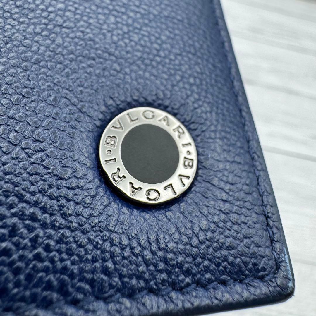 aya☆】ブルガリ バイカラー RFID 三つ折り財布 サークルロゴ ネイビー