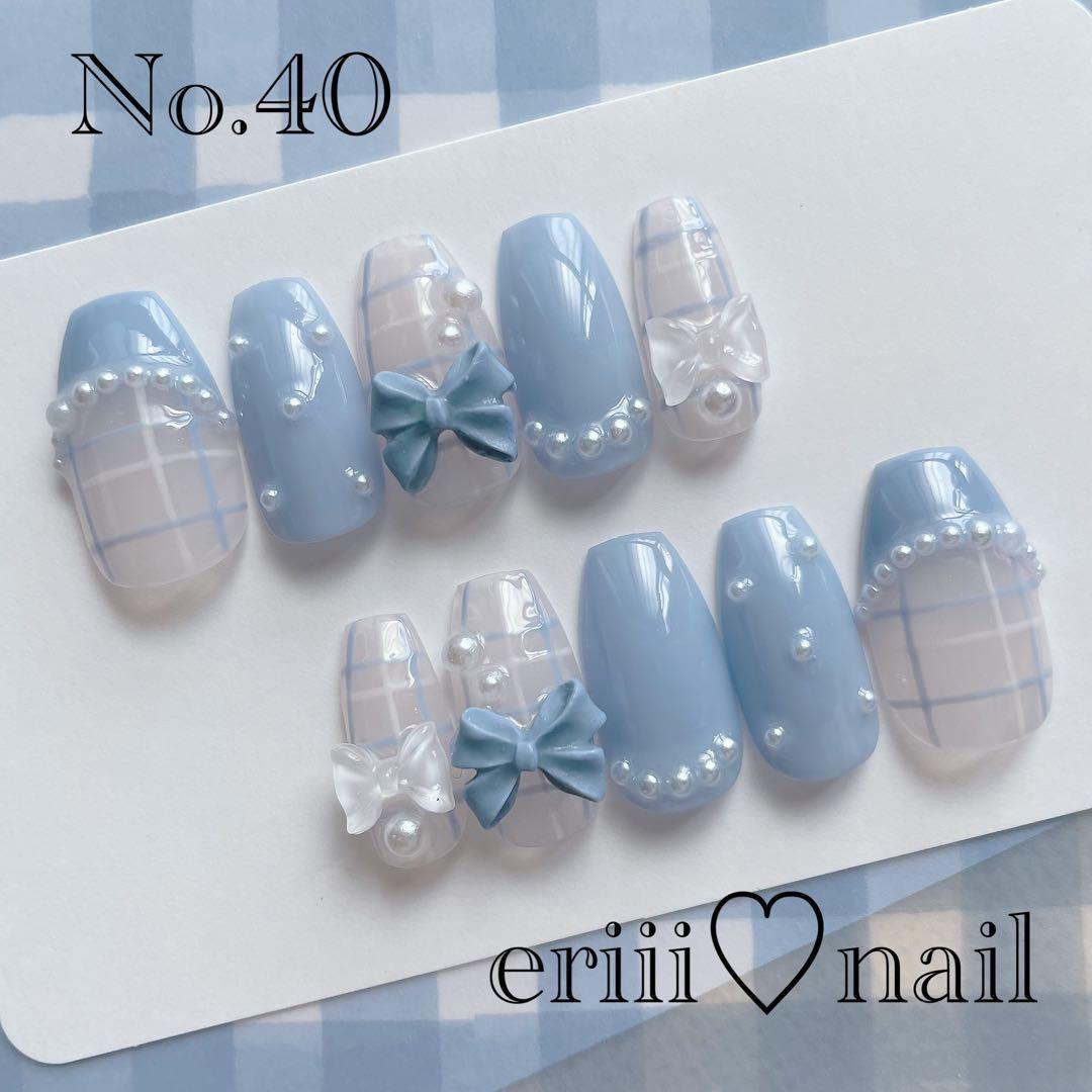 オーダーネイルチップ青ブルー水色フレンチガーリー量産型推しオタク