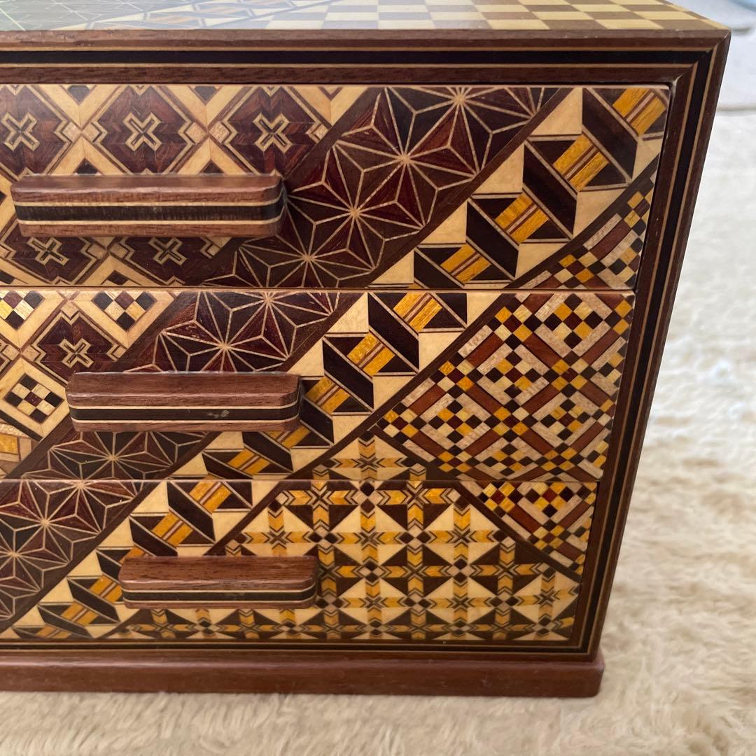 新品未使用 寄木細工 伝統工芸 和箪笥 小物入れ 箪笥 箱根寄木細工 3段