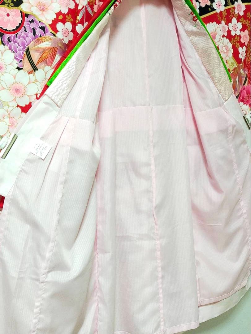 □七五三 女児振り袖着物 桜吹雪 手毬 金駒刺繍 襦袢半衿重ね衿