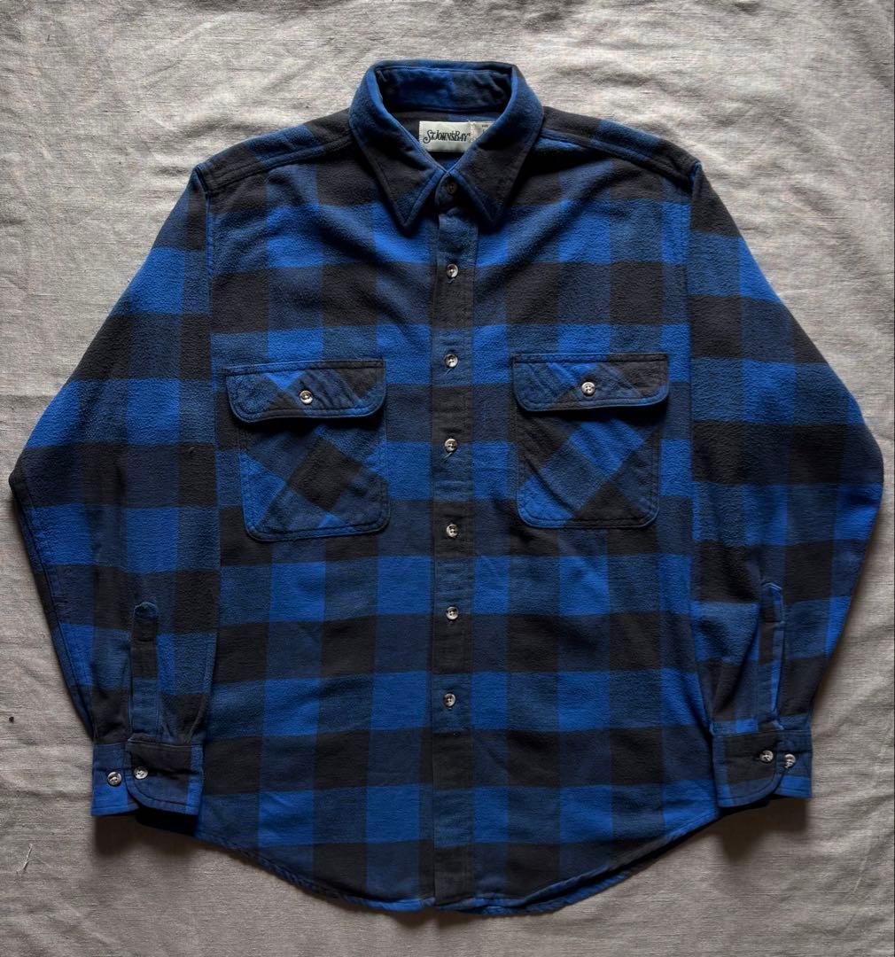90s STJOHNSBAY ブロックチェックネルシャツ ブルー ブラック 青黒 90s ST.JOHN'S BAY バッファローチェック フランネルシャツ 青黒