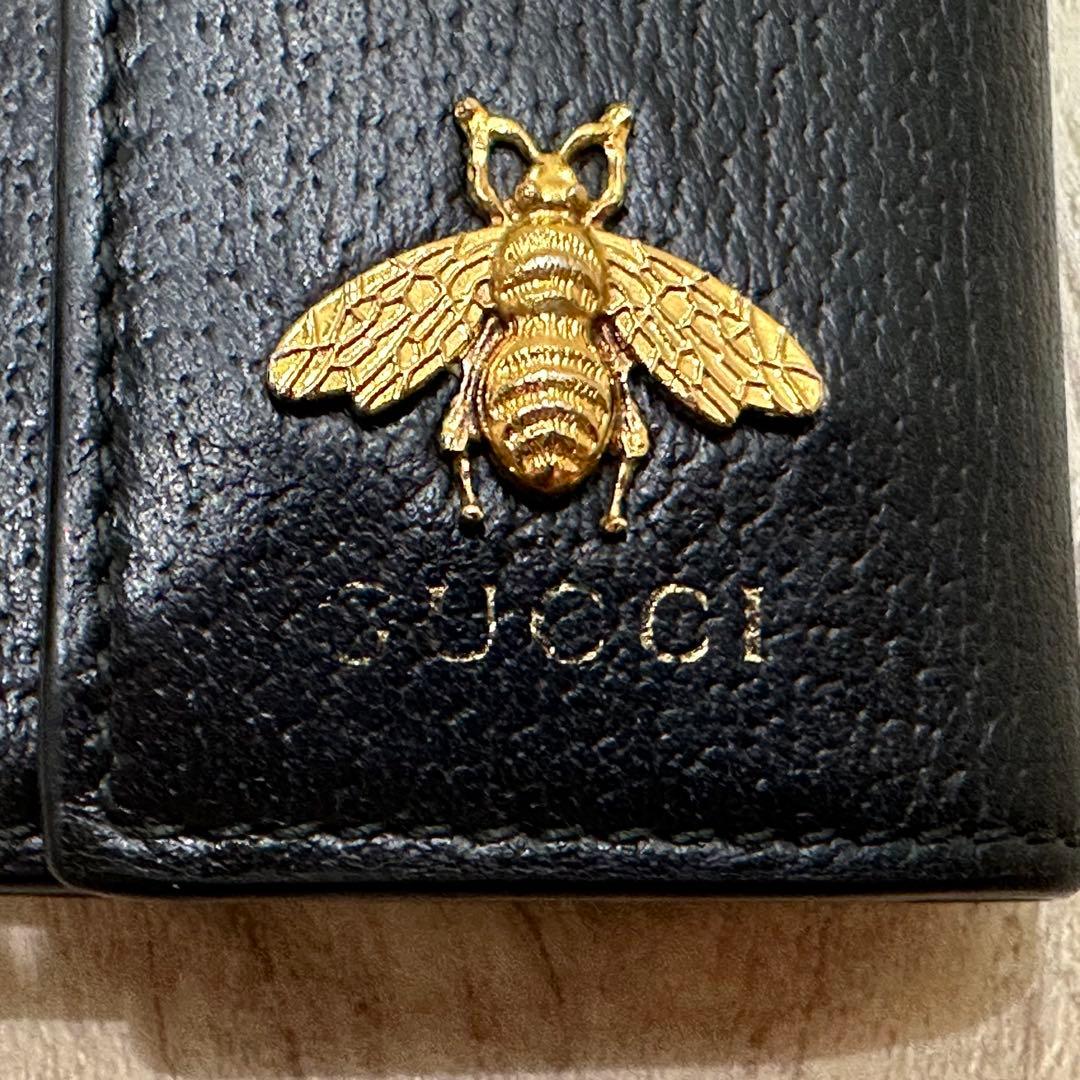 GUCCI アニマリエ 6連キーケース メタルビー レザー ブラック - メルカリ