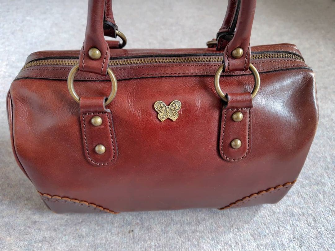 アナスイ ANNA SUI ボストンバッグ ハンドバッグ レザー 赤茶 ブラウン