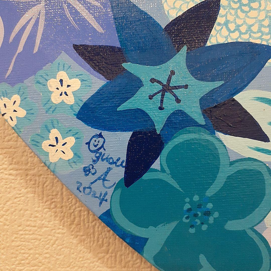 ハート型 青い花だらけのハートの作品 画家 小楠アキコ作品 40×40cm