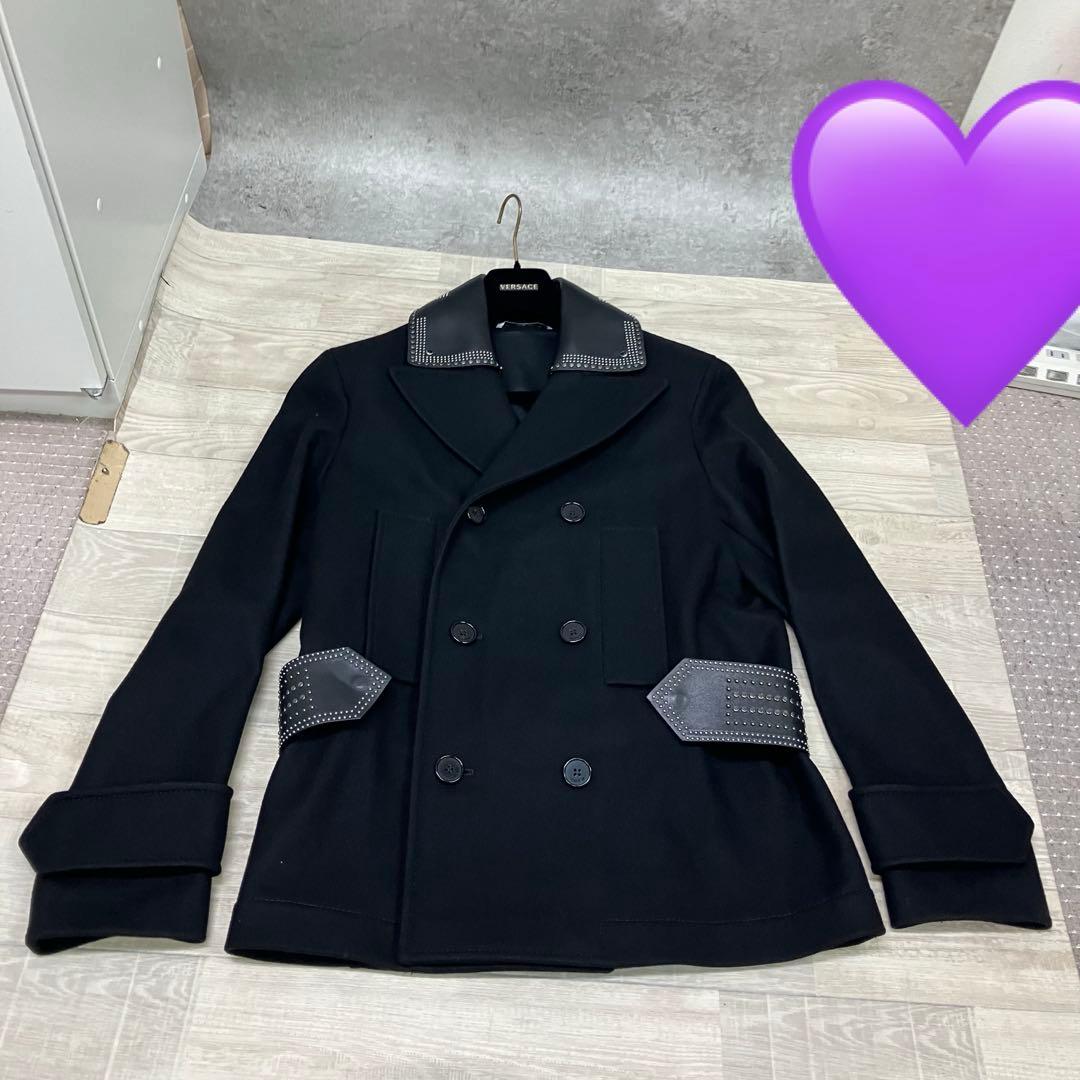 VALENTINOヴァレンティノ pコート ピーコート スタッズ レザー襟 46