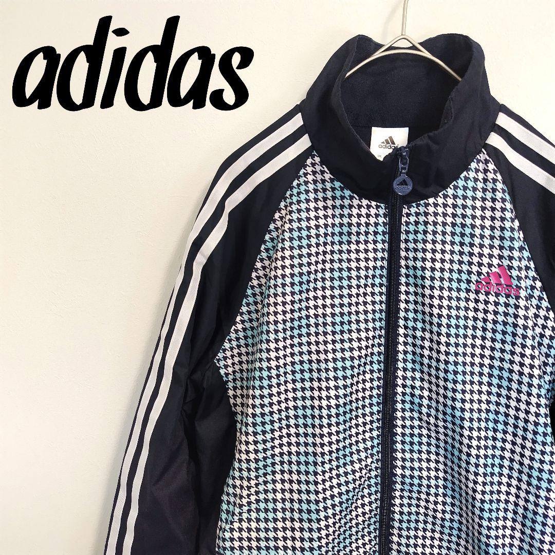 adidas 千鳥柄 ナイロンジャージ ネイビー ピンクロゴ - メルカリ