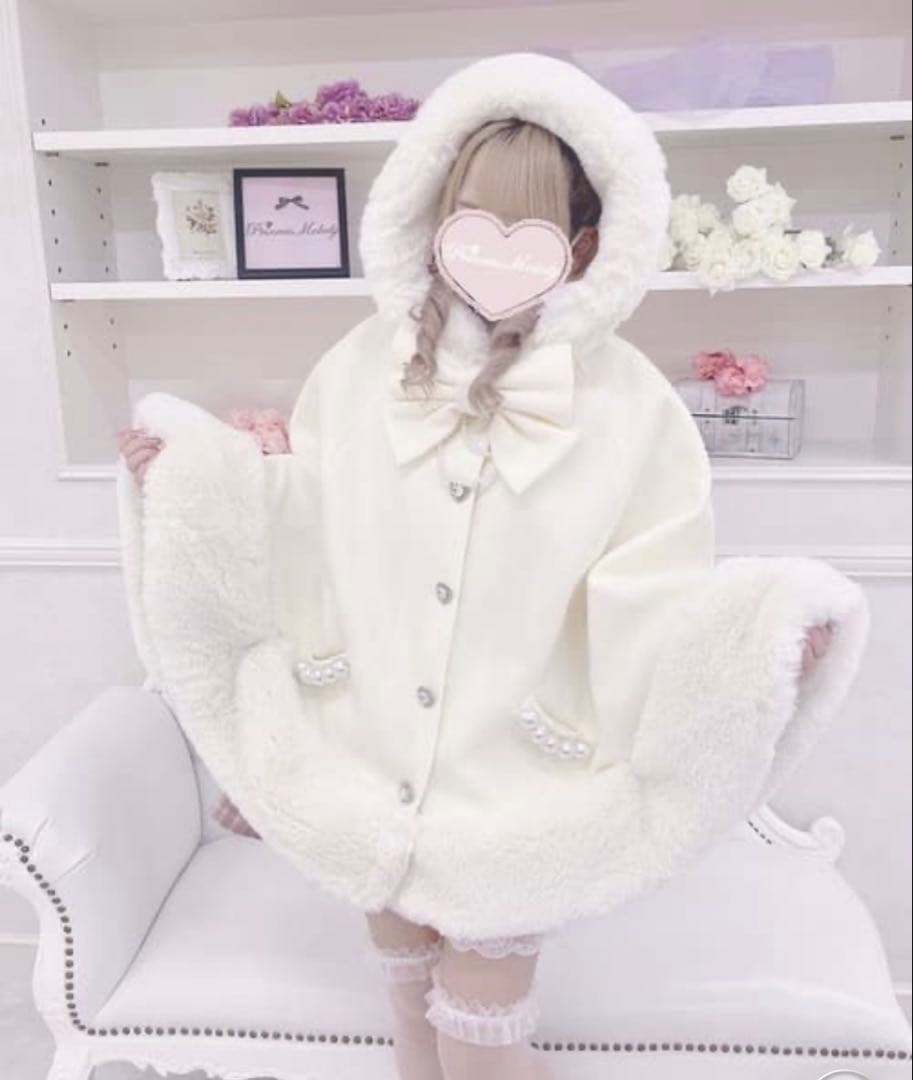 MARS Princess Melody ケープコート Princess Melody】リボン付きボリュームファーフードケープコート