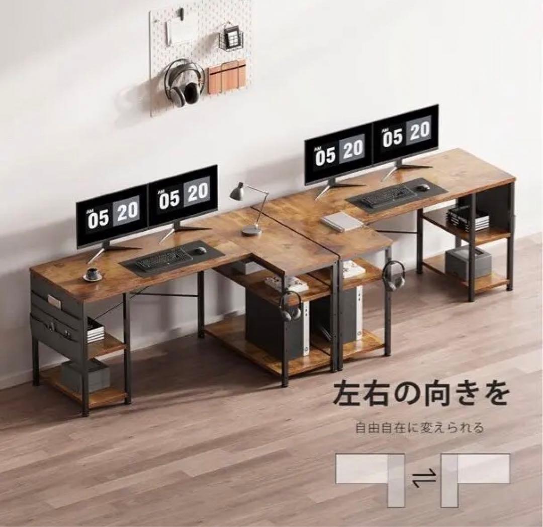ビンテージ調 ビンテージ調 130cm L字型木製パソコンデスク 130cm L字