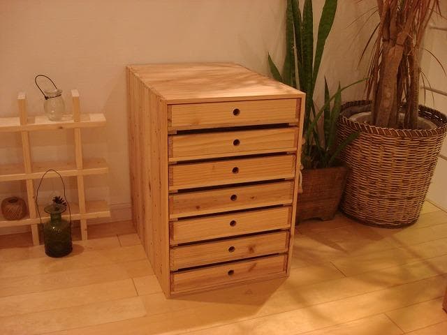 サイズ変更可能A3丸穴7段小引き出し②/無垢材木製書類ケース