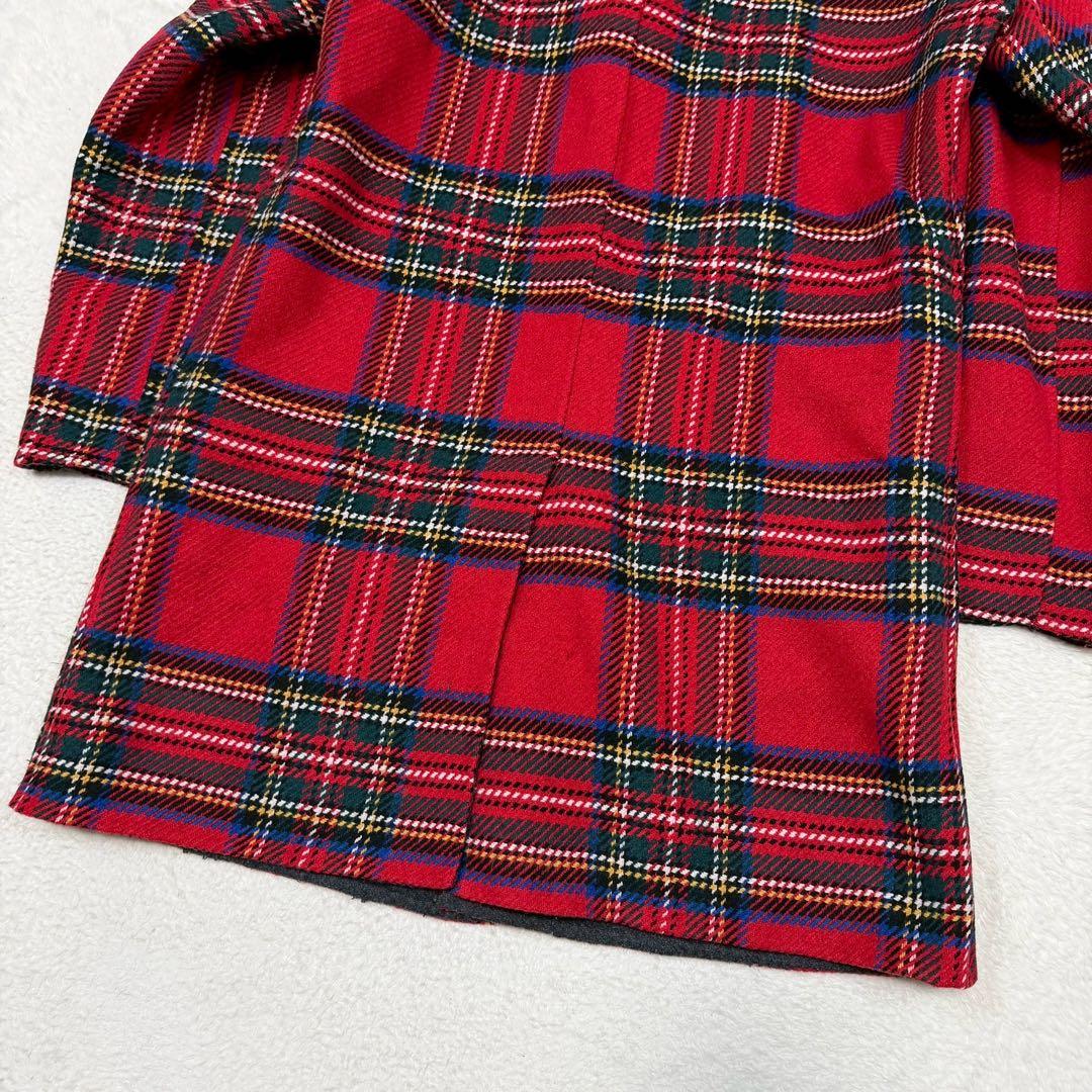 Lサイズ ZARA タータンチェック チェスターコート レッド シングル