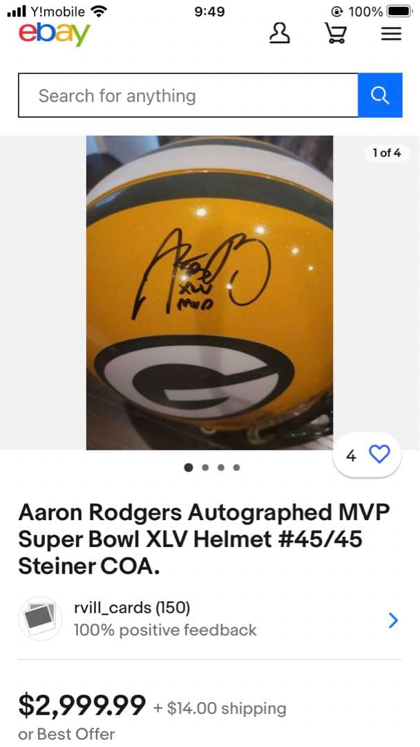 アーロンロジャース Green Bay Packers サイン入りヘルメット アーロン