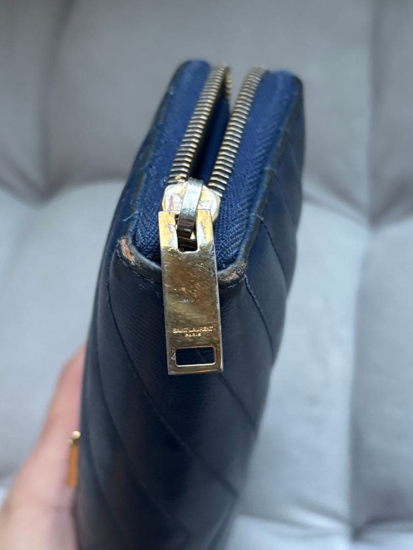 正規品】YSL ネイビー レザー 長財布