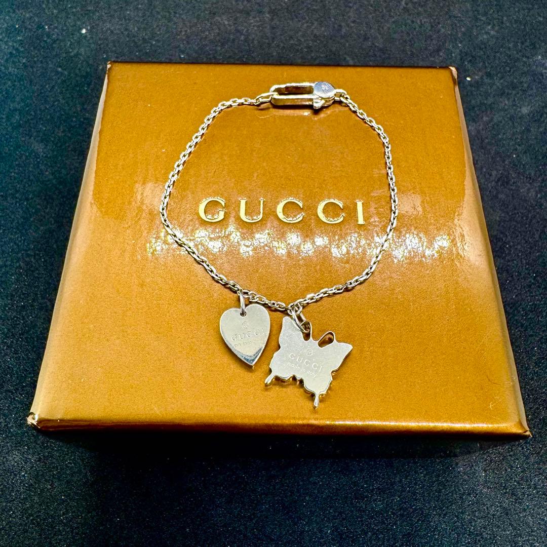 廃盤 GUCCI バタフライ ハート モチーフ ブレスレット SV925 レディース