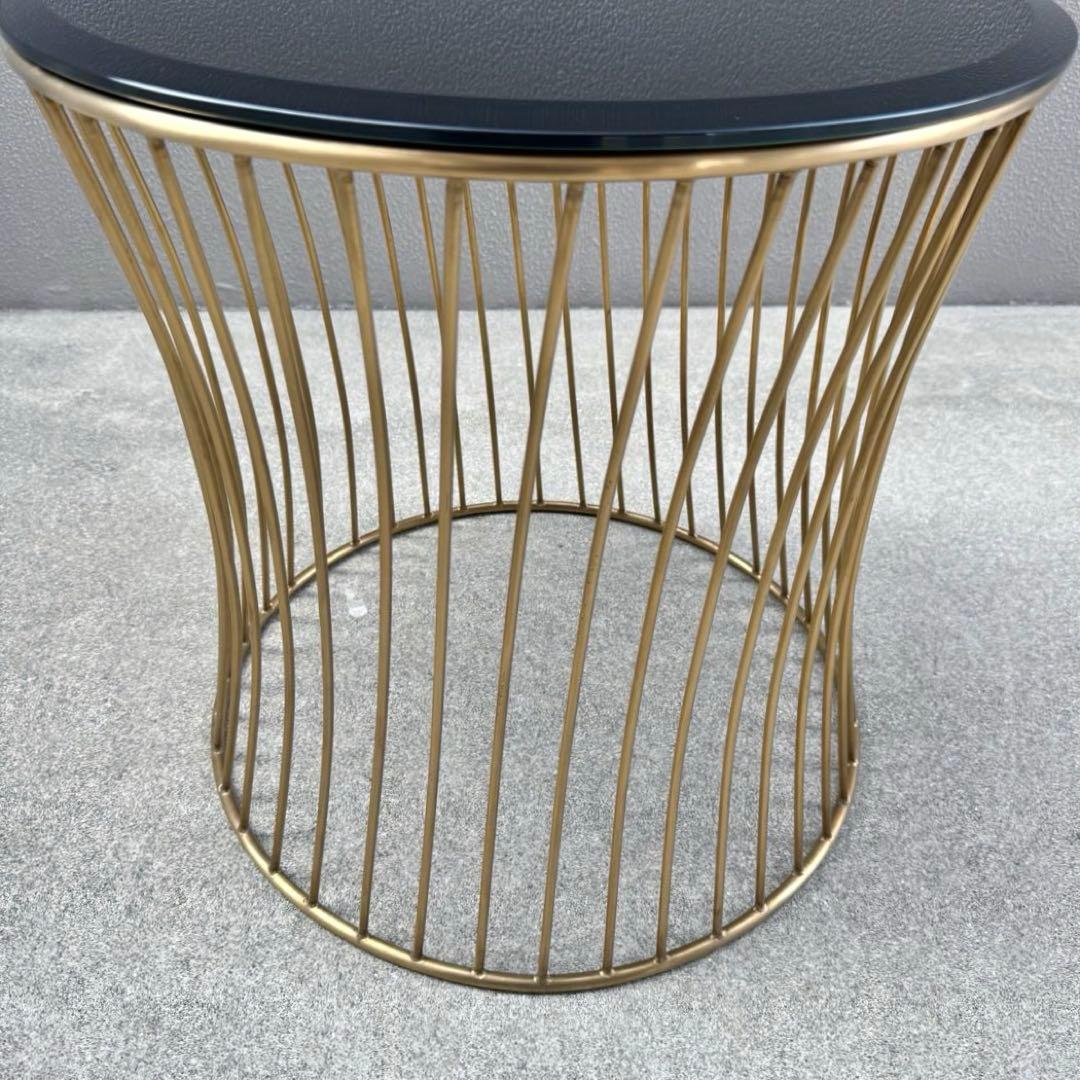 美品✴︎関家具 ラウンド サイドテーブル ガラス天板 ブラス 螺旋 高級