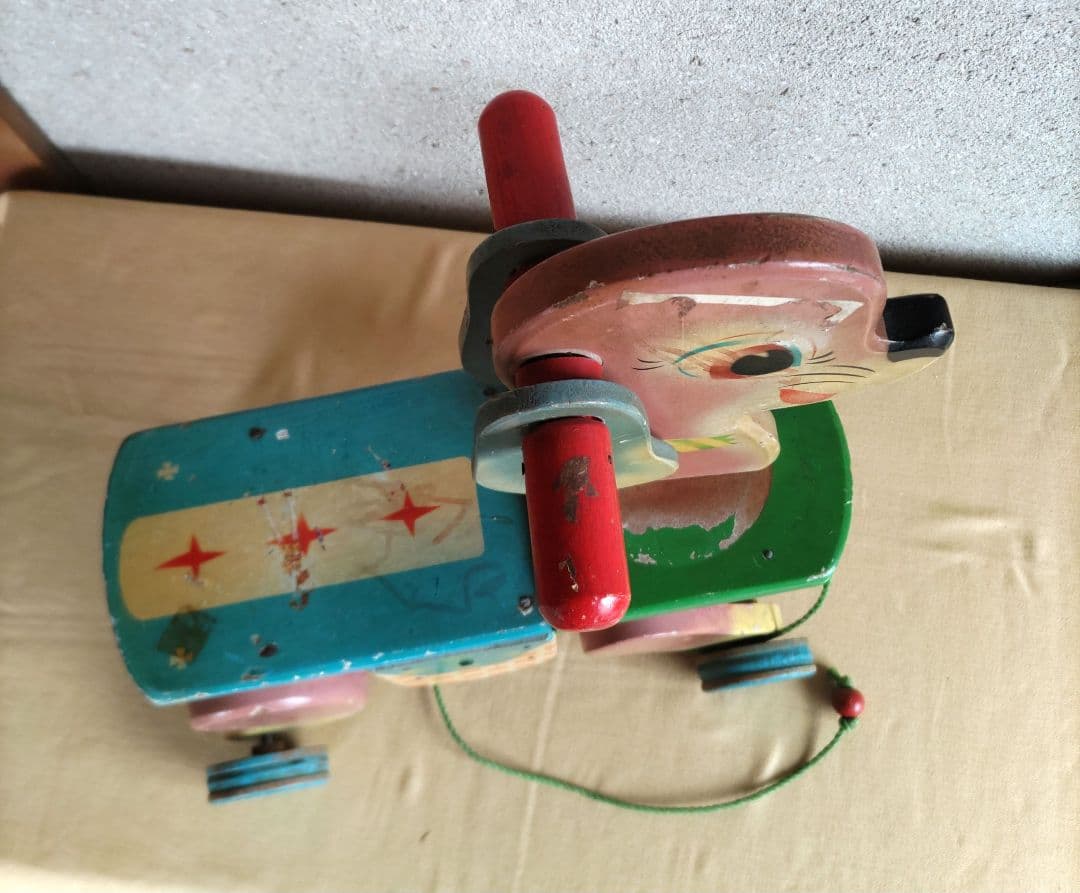 レトロ 木製玩具 犬手引き車