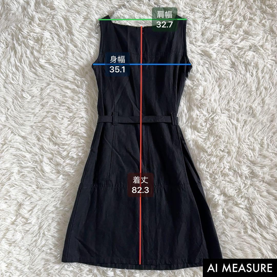 FENDI メタルバックル付きベルト リネン混ひざ丈ワンピース Sサイズ 黒