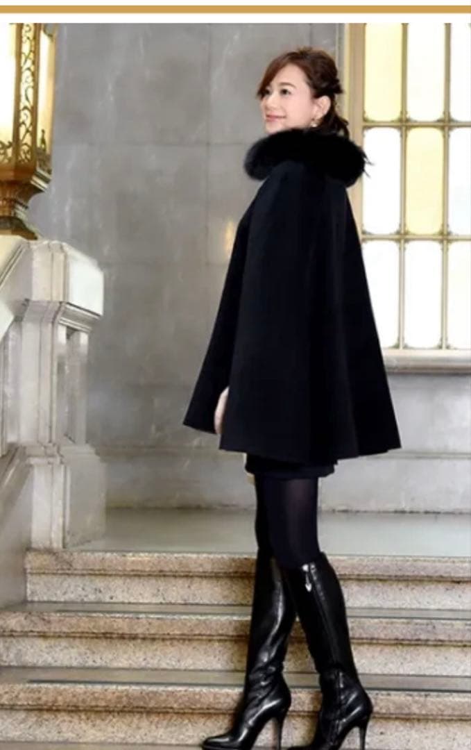 ファー付き ネイビー コート ポンチョ RUIRUE BOUTIQUE