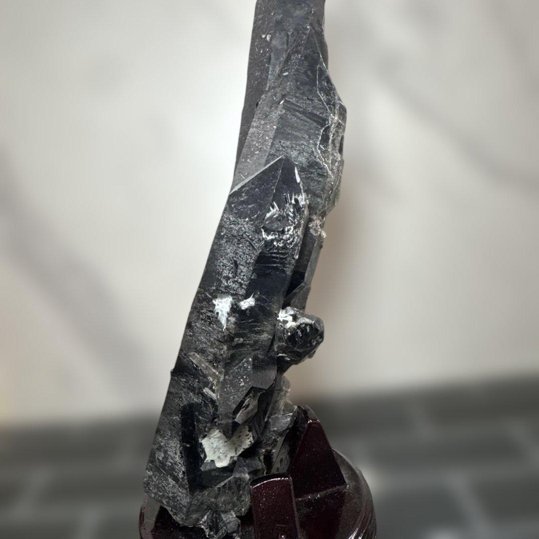 【魔除け】モリオン原石 群晶 台座付 28cm 1.7kg 天然黒水晶