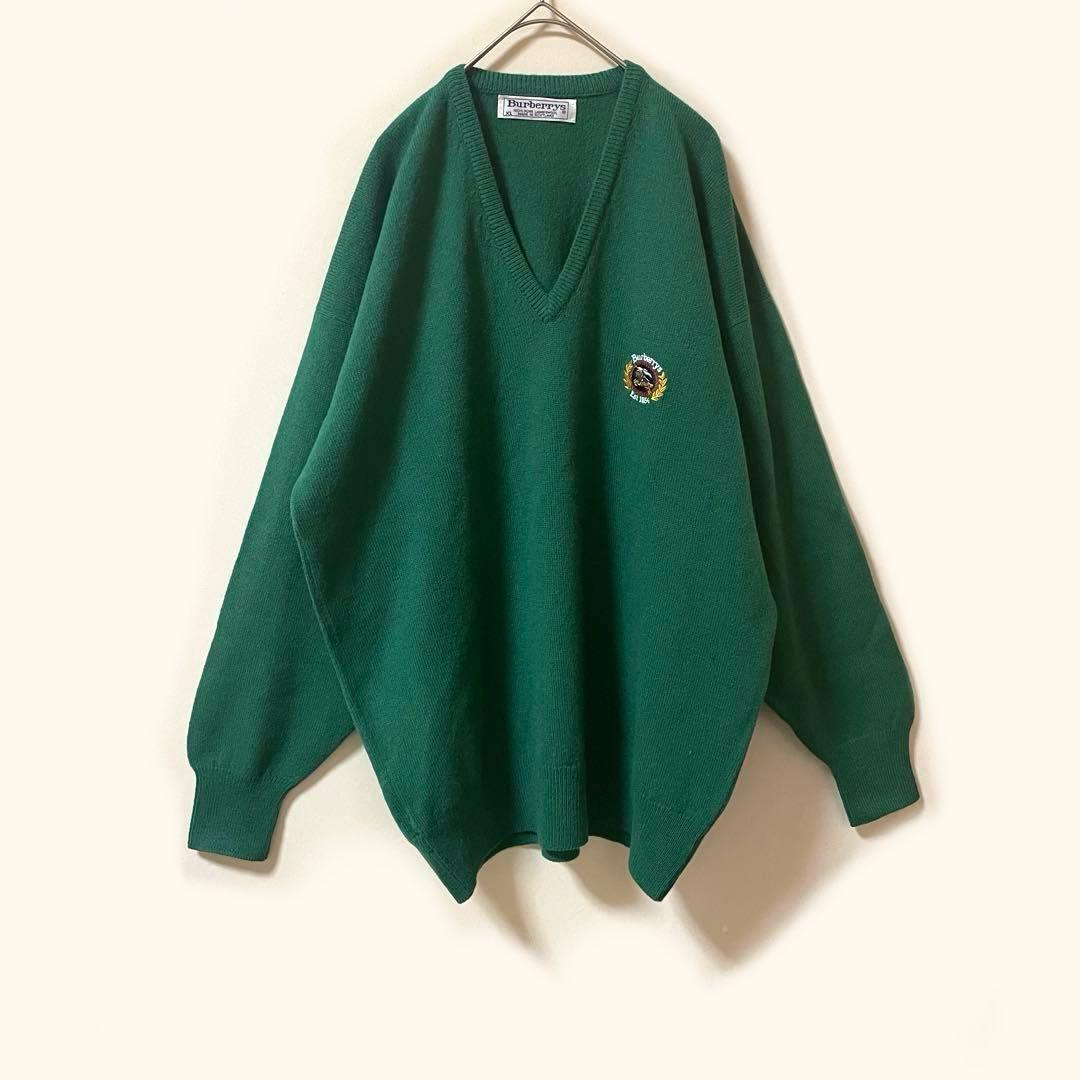 極美品✨ バーバリー 長袖 ニット セーター Vネック XL ホース刺繍 ウール Burberry バーバリー セーター Vネック ウール ニット ホース刺繍