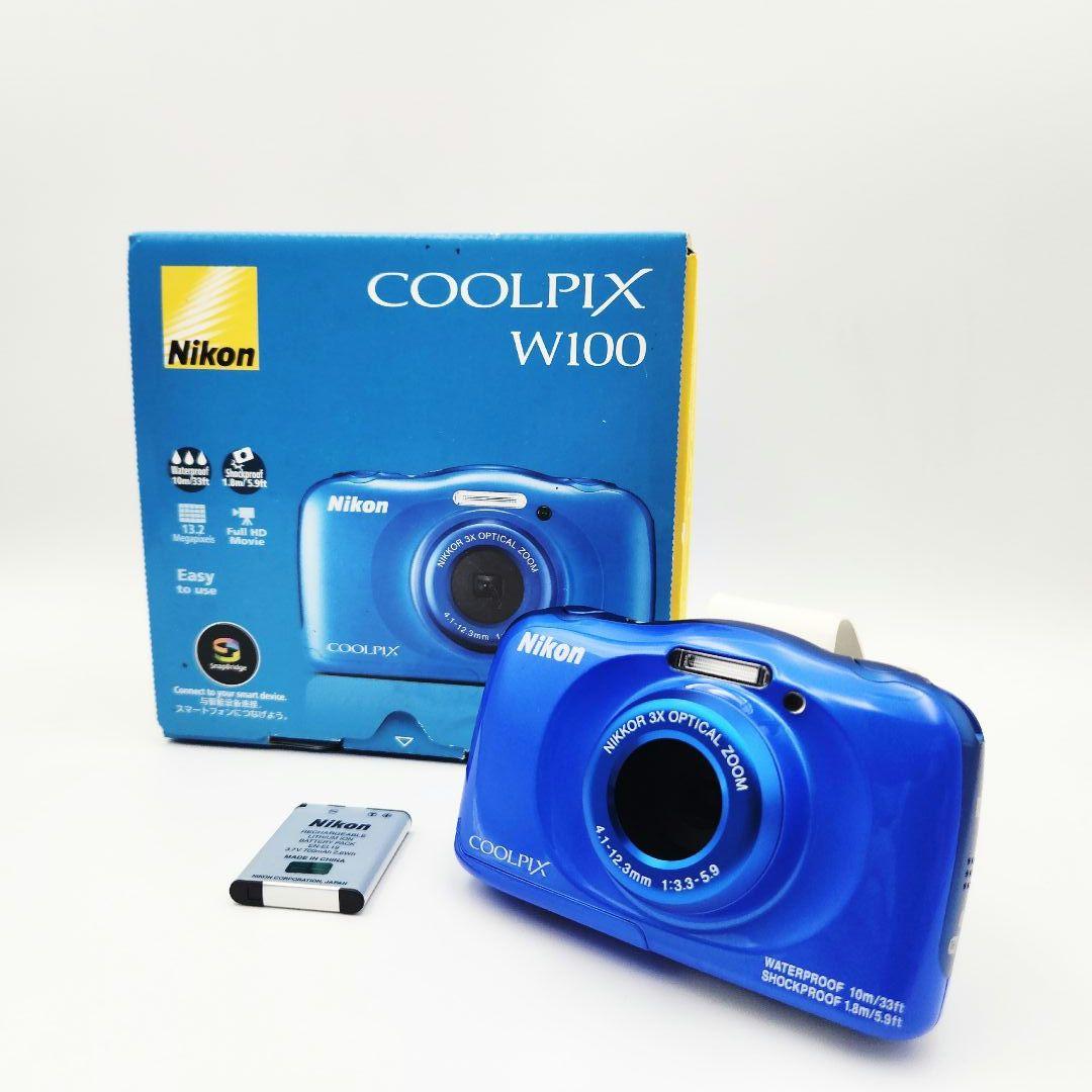 【美品】Nikon COOLPIX W100 Wi-Fi搭載 スマホ転送確認済み COOLPIX デジタルカメラ 防水 Nikon ニコン W100 ブルー 中古 Wi-Fi