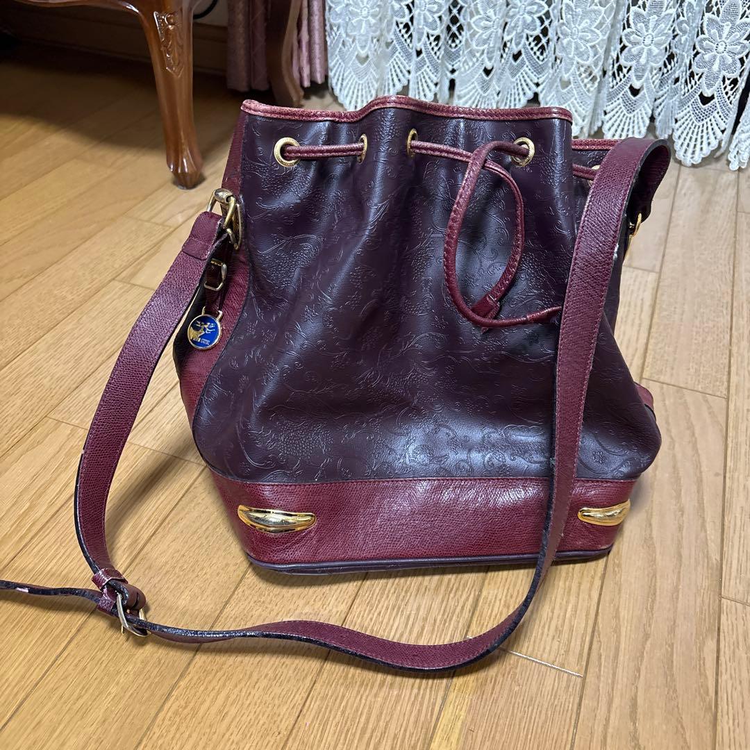 レトロ PIERO GUIDI ボルドーバケツ型 ショルダーバッグ - バッグ