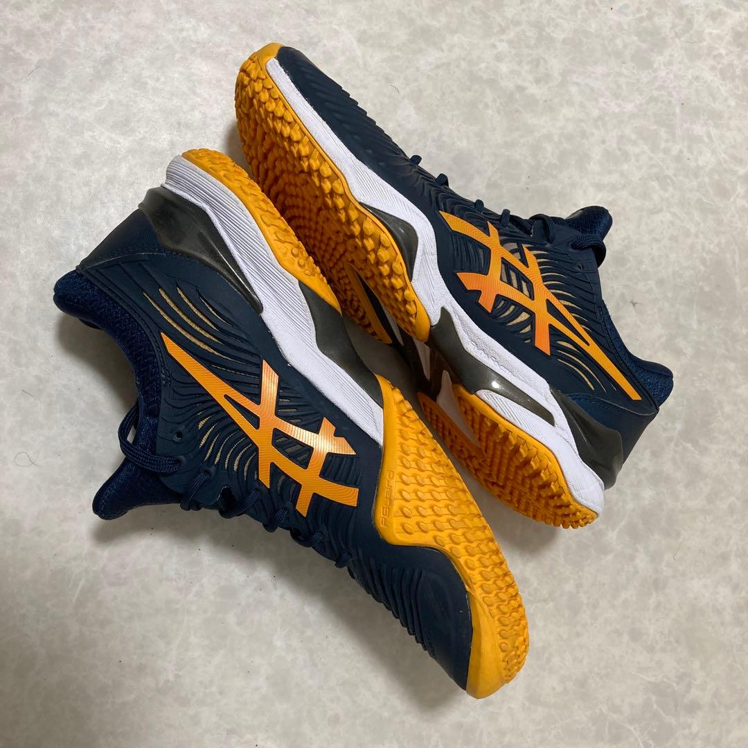 美品asics COURT FF 2 OC 25.5cm ネイビー/オレンジ