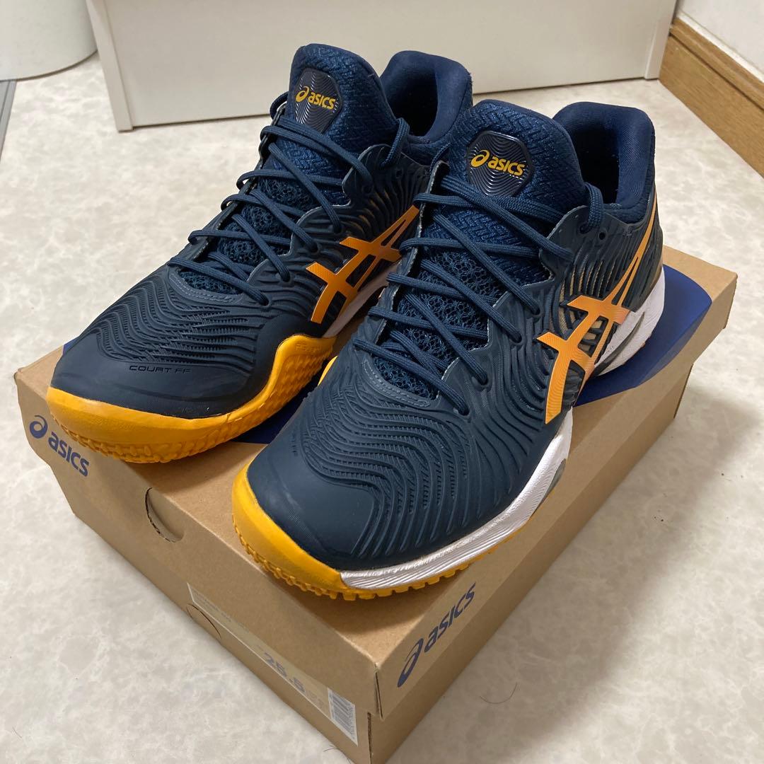 美品asics COURT FF 2 OC 25.5cm ネイビー/オレンジ