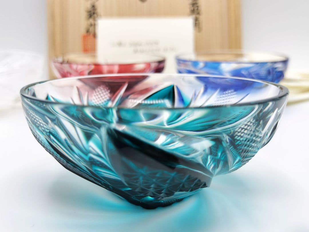 超希少品☆中根櫻龜 薩摩切子 酒盃揃『四季』（切子、江戸切子、薩摩