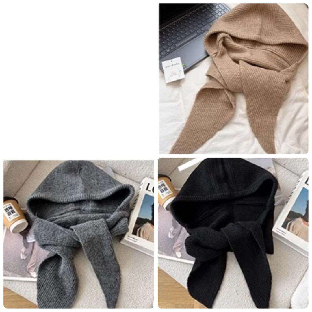 フード付き バラクラバ風 マフラー グレー カジュアル 海外 シンプル