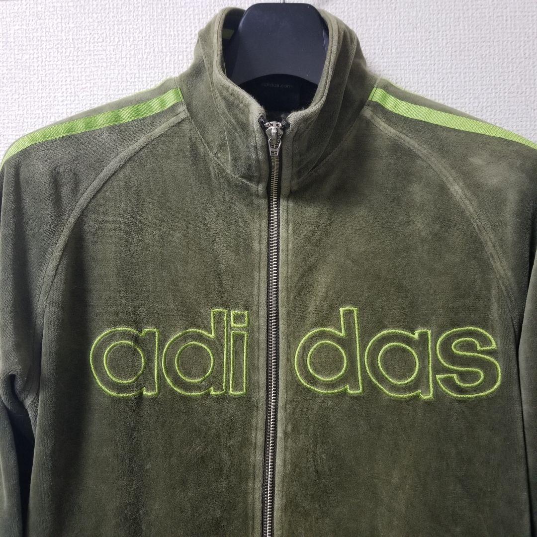 adidas】オリーブグリーン/カーキ ベロア ジャージ セットアップ M