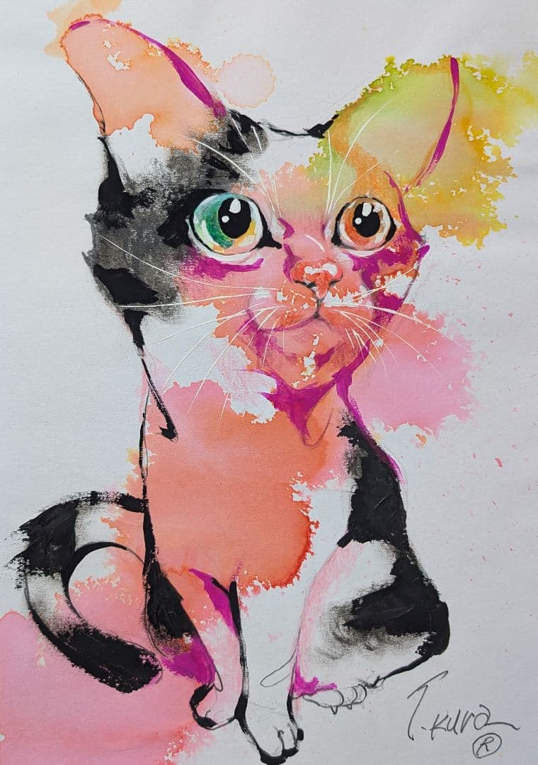 猫 原画 絵画 イラスト ドローイング ペット 現代アート 芸術 ねこ