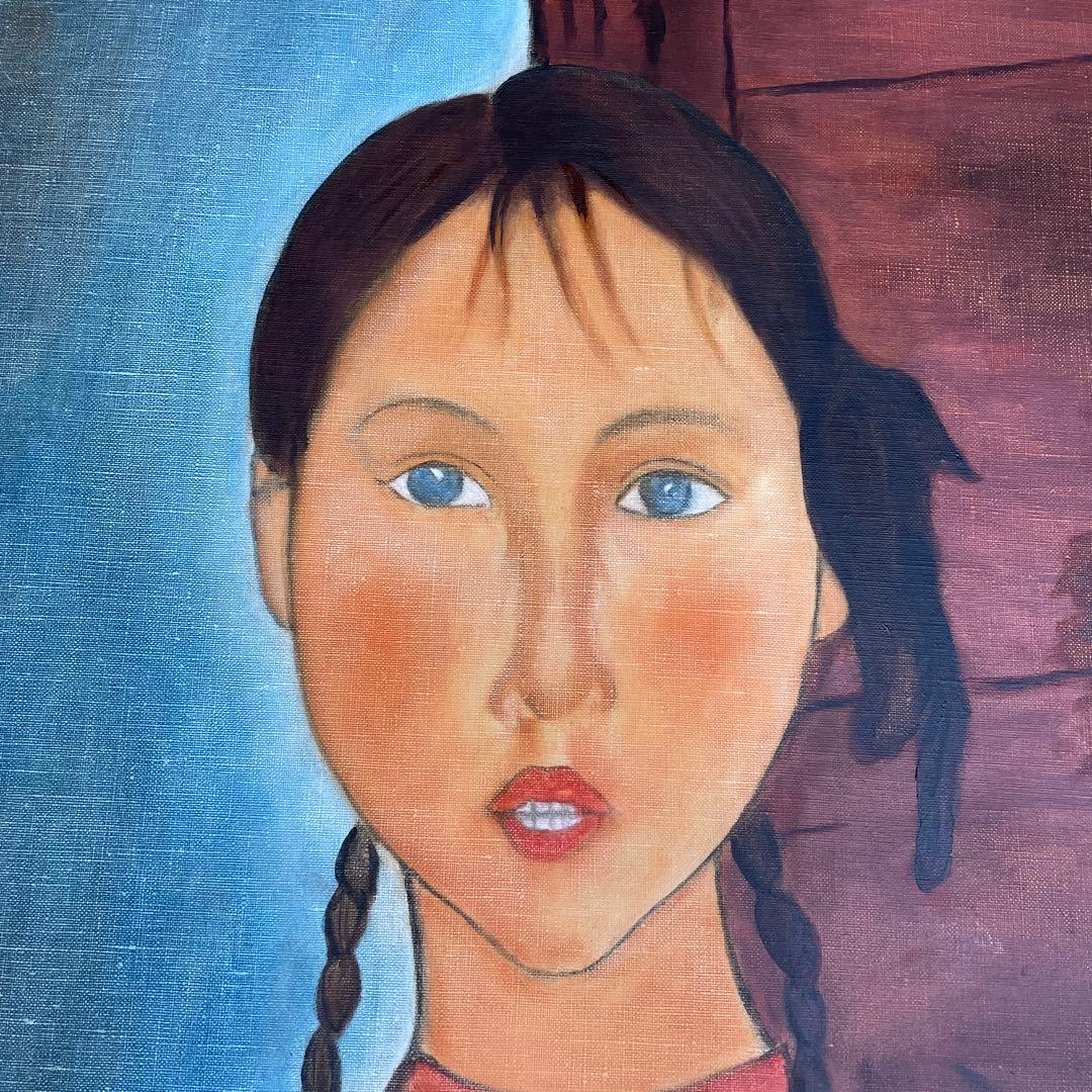 油絵・模写・原寸大】モディリアーニ『おさげの少女』(P12号、額付き