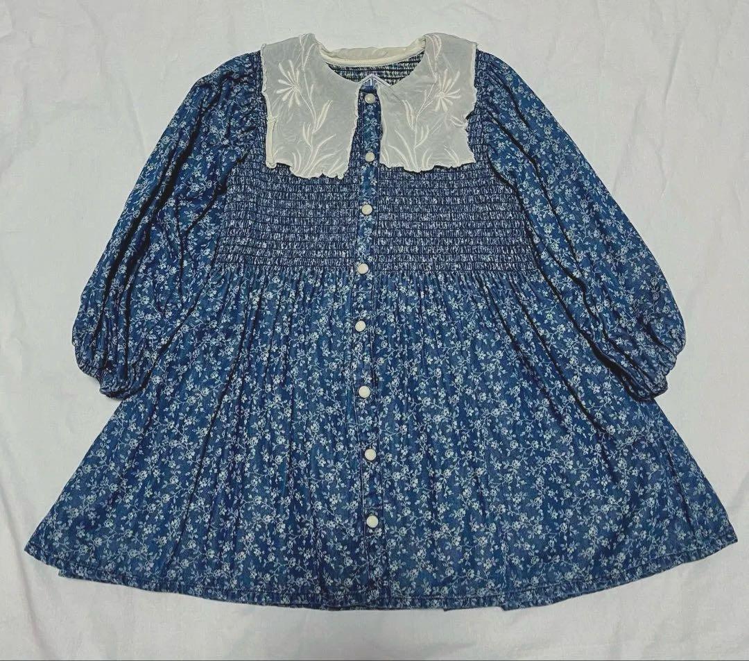 Bonjour diary Blue denim ワンピース 4y