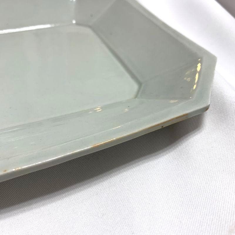 美品 角田淳 すみ切り 隅切り 長方皿 灰釉 27cm 皿 プレート 作家