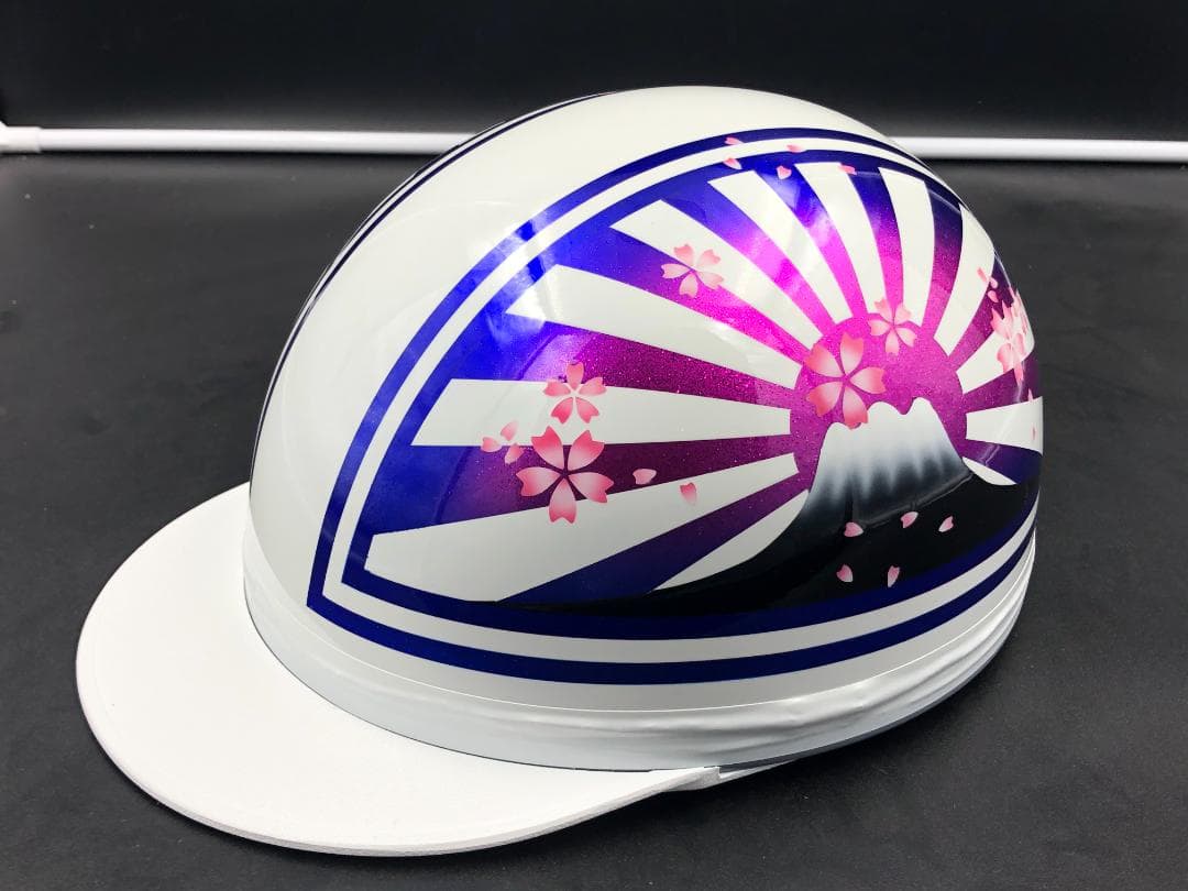 コルク半　カスタム　富士日章　三つボタン　ホワイトピンクブルー　ラメ　桜送料無料 ピンクラメ 富士日章 コルク半 ヘルメット 桜吹雪 | clover98