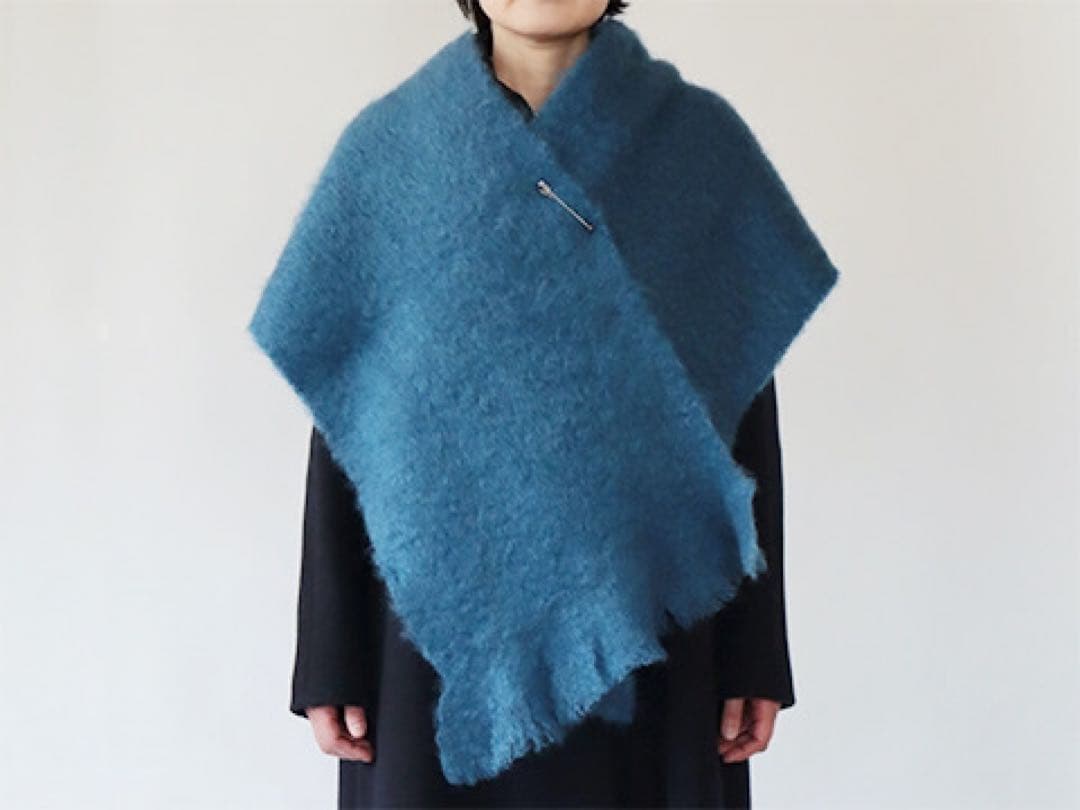 cinq wool展 モヘヤのストール（ブルー）大判 - メルカリ