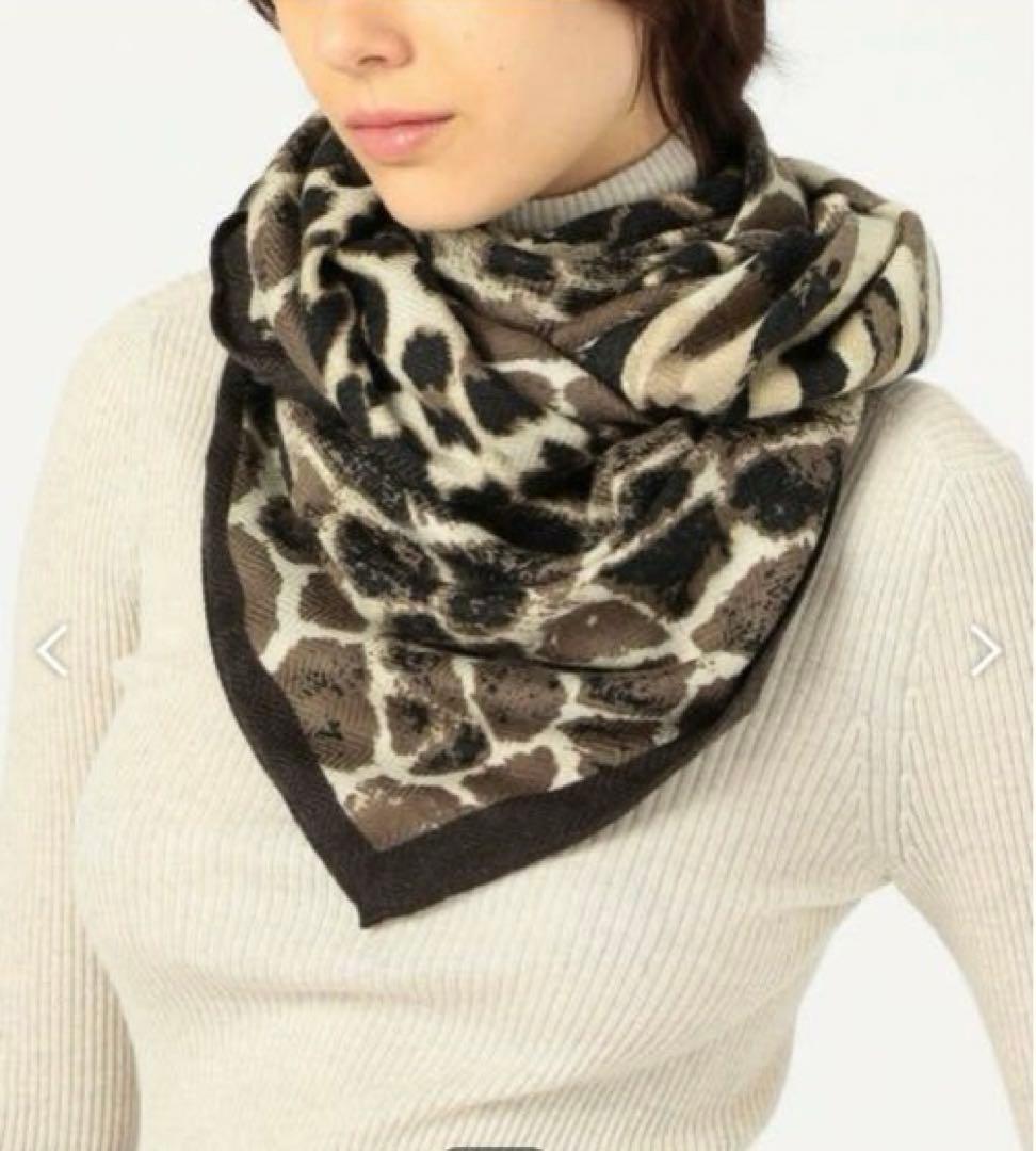 マニプリ　ウールシルクスカーフ　レオパード　ブラウン トゥモローランド セール】 manipuri LEOPARD ウールシルクスカーフ （バンダナ