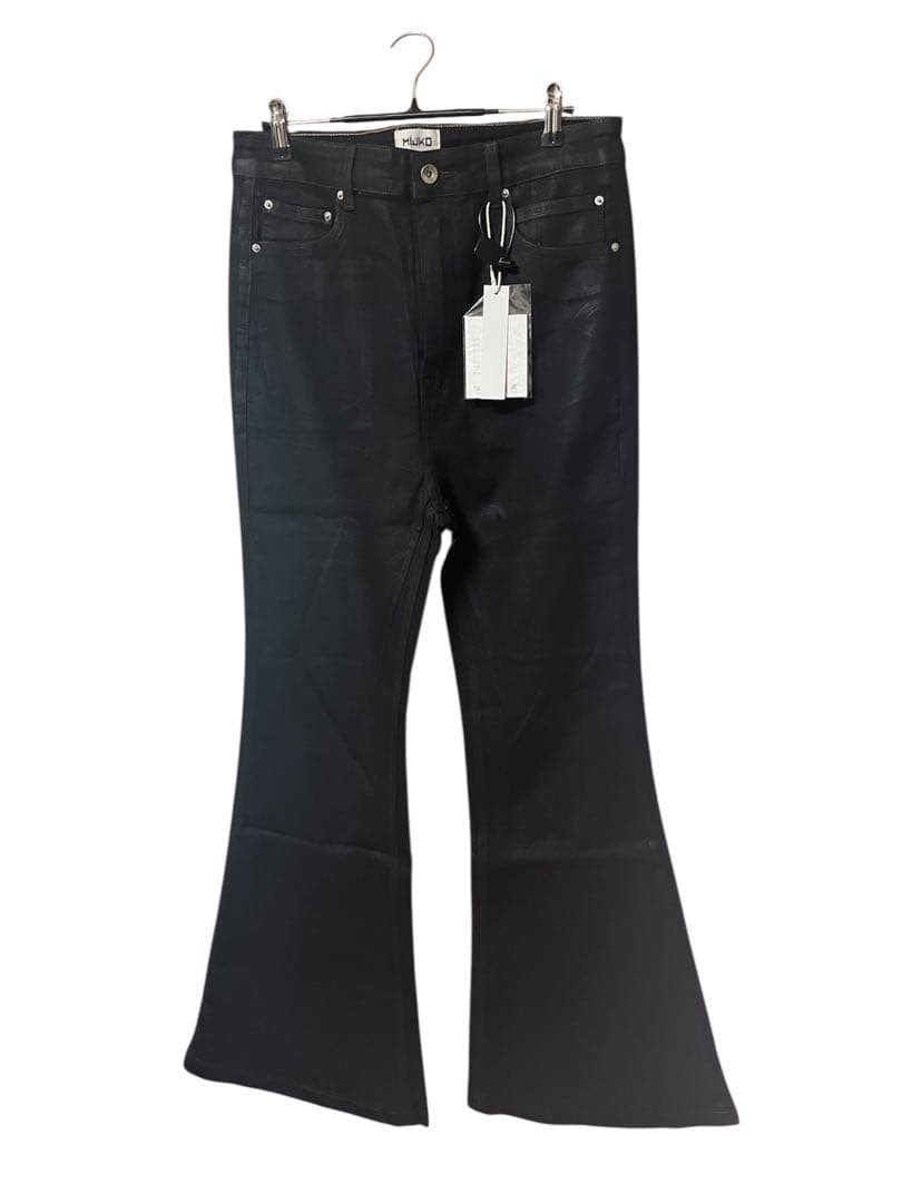 waxed coating black flare denim bolan