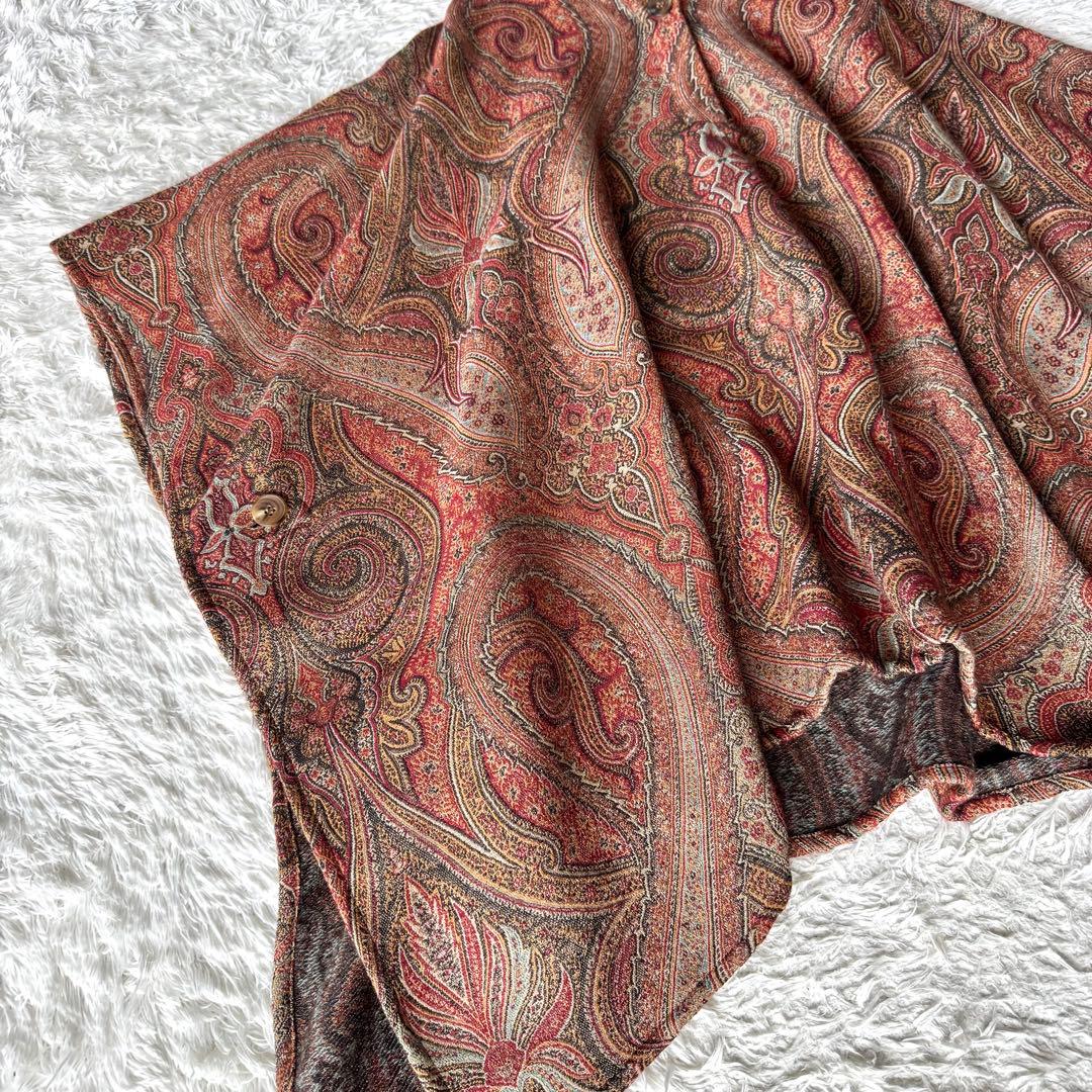 極美品 エトロ ポンチョ フード ペイズリー フード ケープ コート