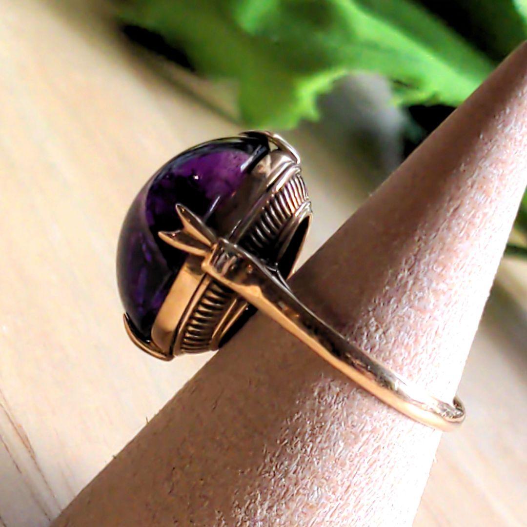 vintageヴィンテージ昭和レトロK18 アメジスト千本透かしリング 指輪