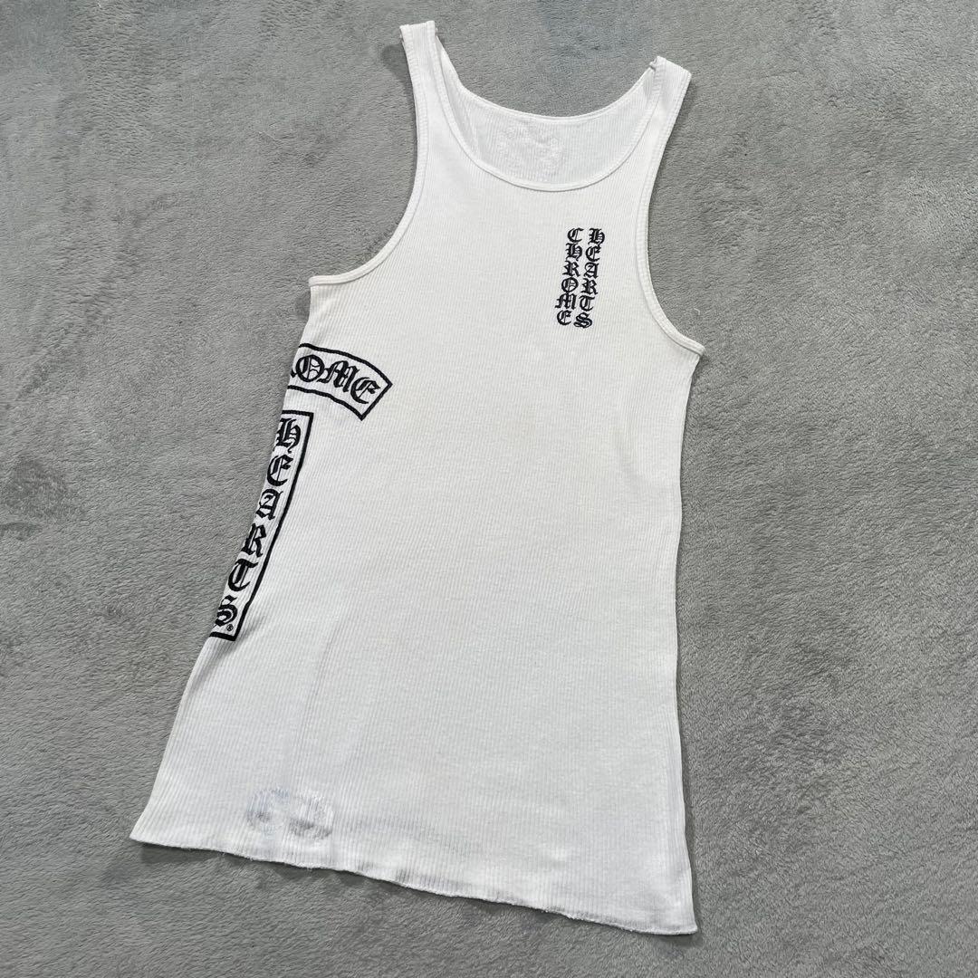 クロムハーツ　ヴァーティカル サイドロゴ タンクトップ ホワイト　S Tank Top Ribbed Side Logo 'White' | Chrome Hearts – Maison Guava